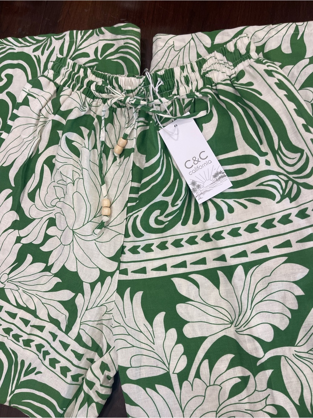 C&C California Green White Tropical Linen Blend Wide Leg Pants M Pull On NWT - Picture 3 of 14